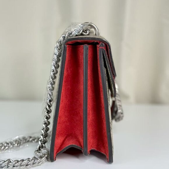 Gucci GG Logo Supreme Medium Dionysus Shoulder Bag with Red Trim - Picture 4 of 9